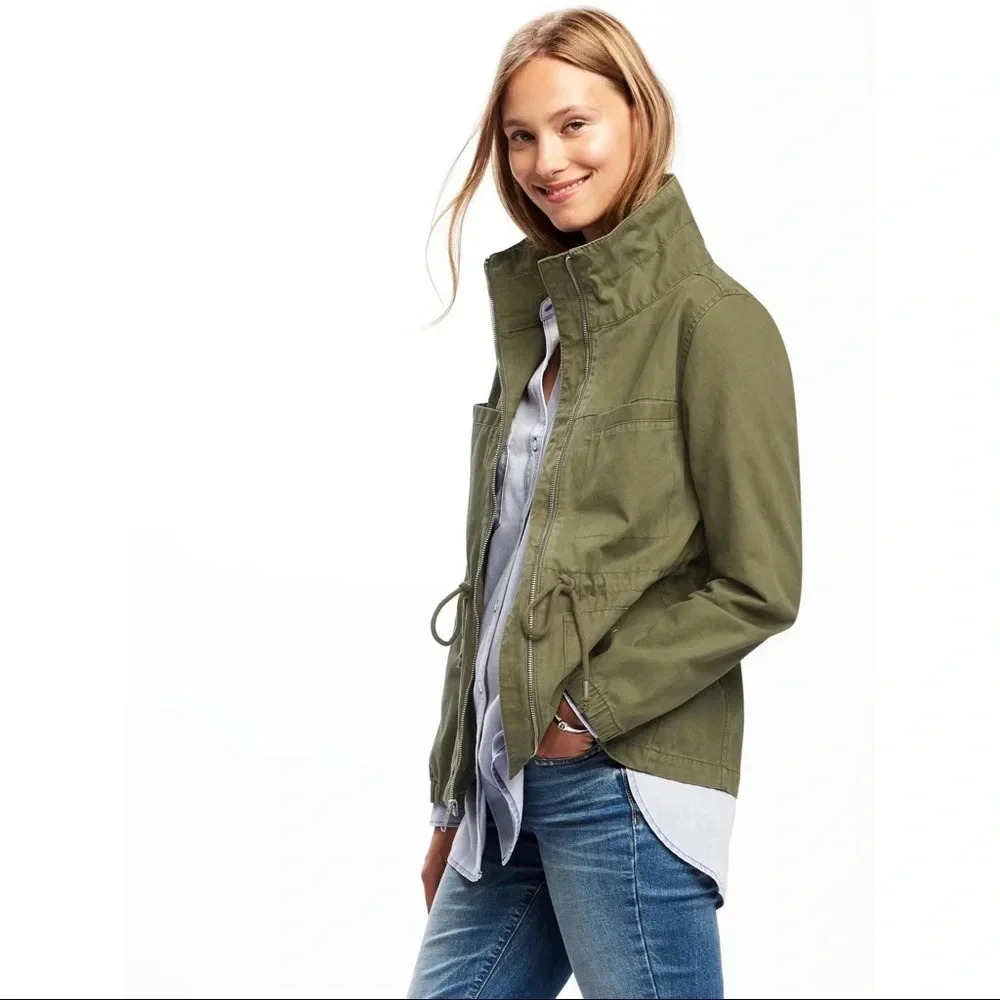 Old Navy Olive Military Green Twill Field Utility Full Zip Jacket Outerwear